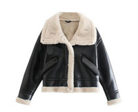 Női rövid kabát vastag bársony béléssel és zsebekkel