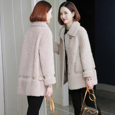 Női plüsskabát klasszikus gallérral és cipzárral