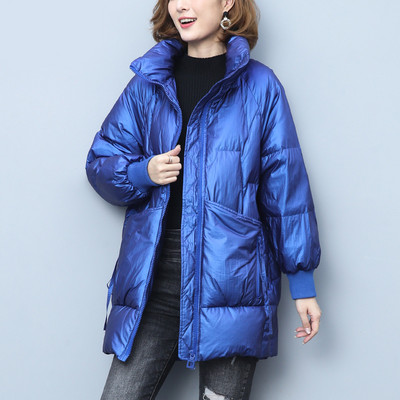 Geaca lunga de dama cu buzunare si guler inalt