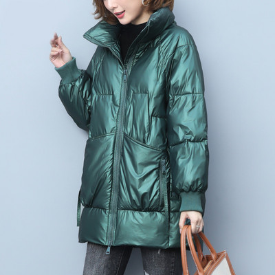 Geaca lunga de dama cu buzunare si guler inalt