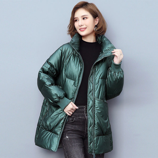 Geaca lunga de dama cu buzunare si guler inalt