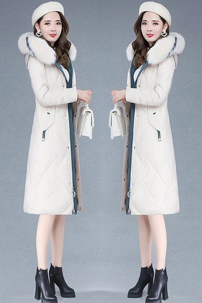 Hosszú női téli kabát kapucnival