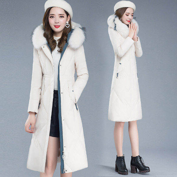 Hosszú női téli kabát kapucnival