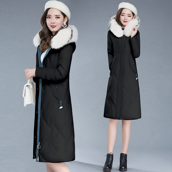 Hosszú női téli kabát kapucnival