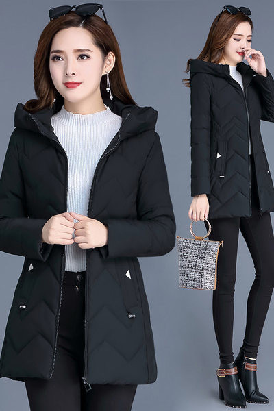 Női téli kabát cipzárral és zsebekkel, két színben