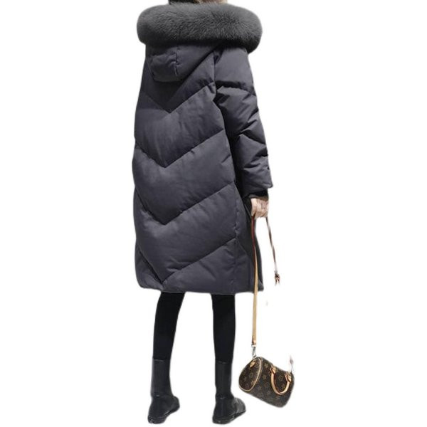 Hosszú női téli kabát, kapucnival