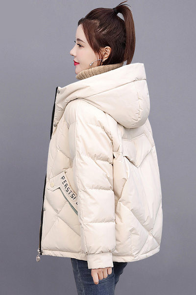 Jachetă scurtă de damă, cu glugă și inscripții