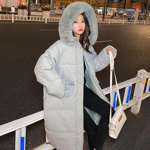 Geaca lunga dama model nou cu gluga cu puf