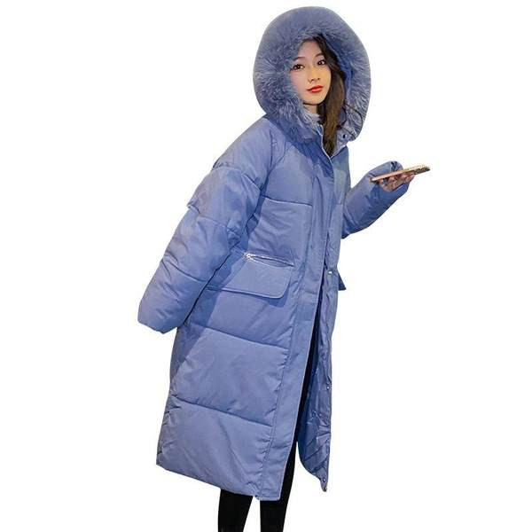 Geaca lunga dama model nou cu gluga cu puf