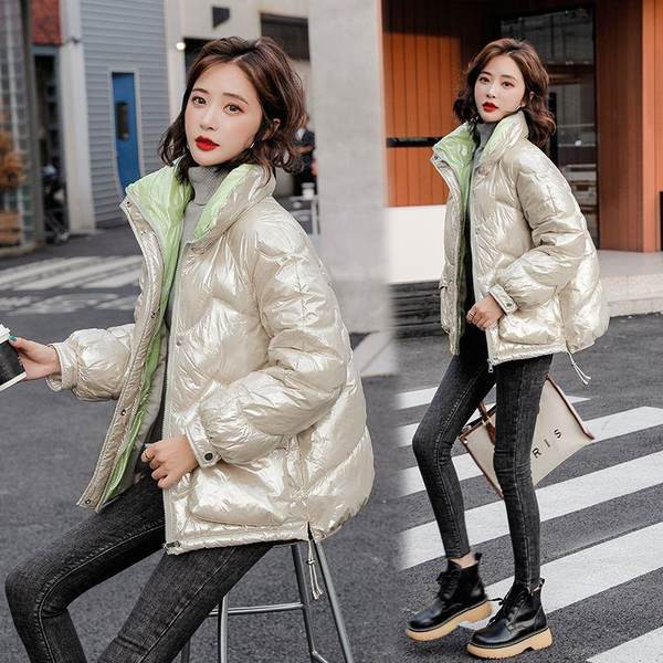 Geaca de iarna dama model larg cu guler inalt si sireturi