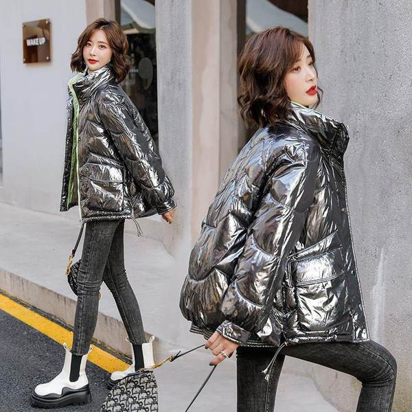 Geaca de iarna dama model larg cu guler inalt si sireturi