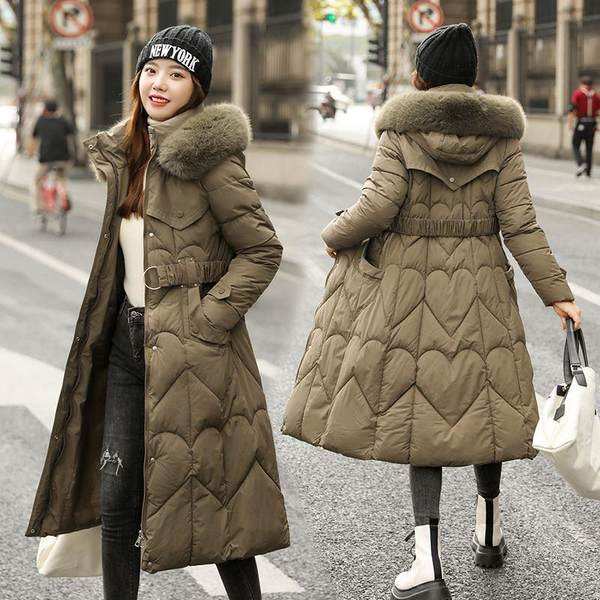 Geaca de iarna de dama cu puf pe gluga si curea