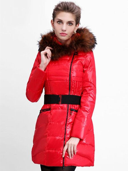 Geaca de iarna de lungime medie si centura in talie