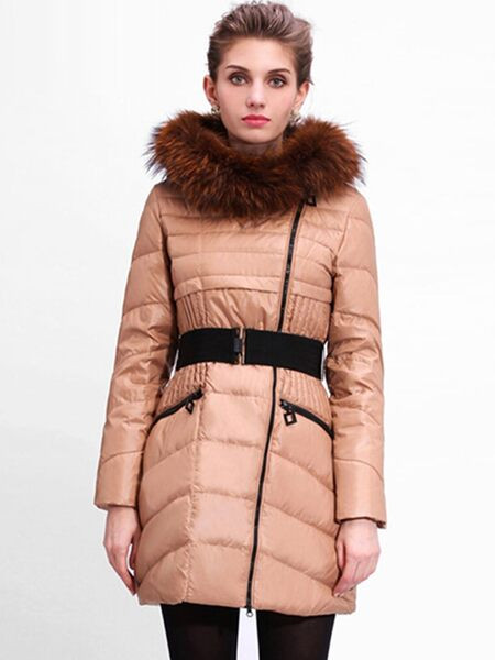 Geaca de iarna de lungime medie si centura in talie