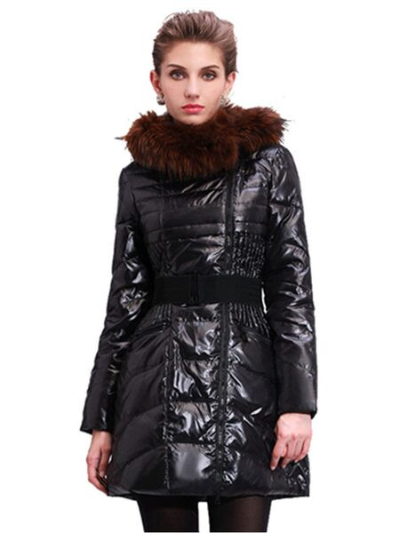 Geaca de iarna de lungime medie si centura in talie