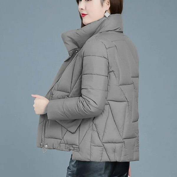 Modern női aszimmetrikus kabát magas gallérral