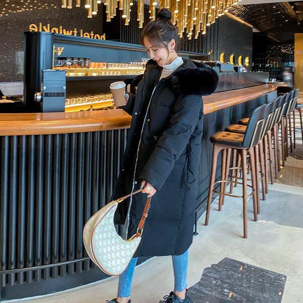 Jachetă lungă de zi cu zi pentru femei, cu puf și buzunare