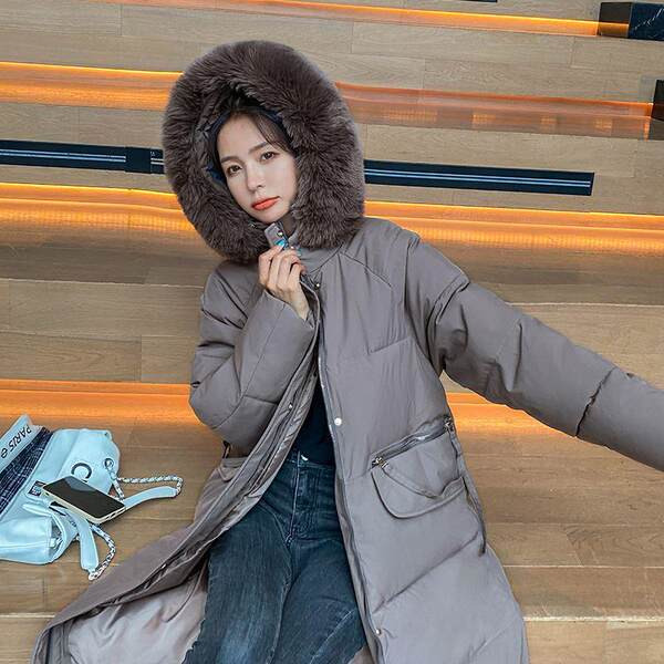 Jachetă lungă de zi cu zi pentru femei, cu puf și buzunare