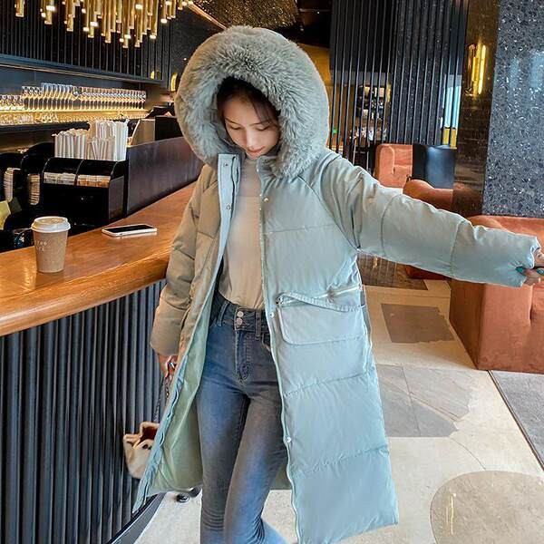 Jachetă lungă de zi cu zi pentru femei, cu puf și buzunare