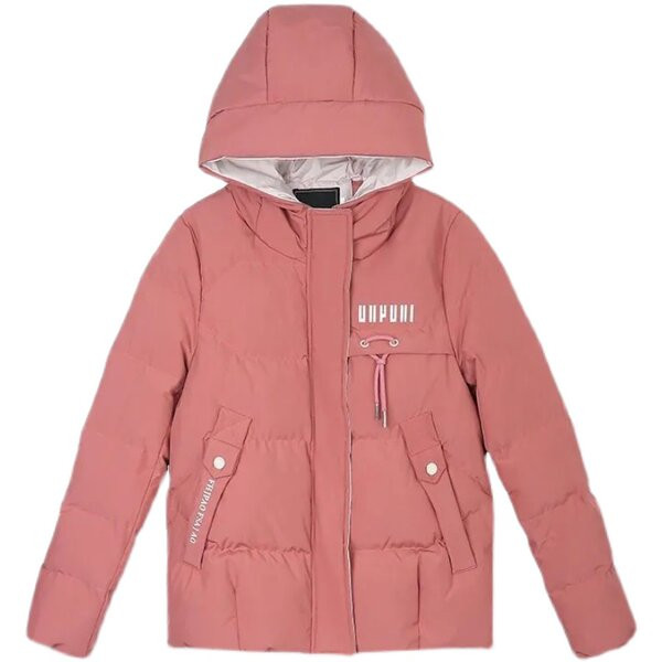 Rövid női kabát kapucnival és zsebekkel