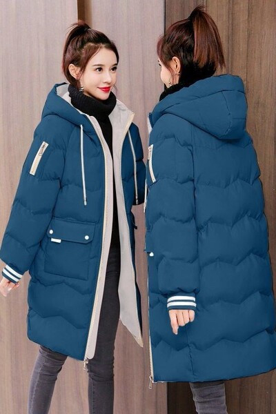 Közepes hosszúságú női téli kabát