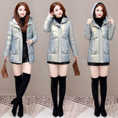 Női testreszabott fényes kabát kapucnival