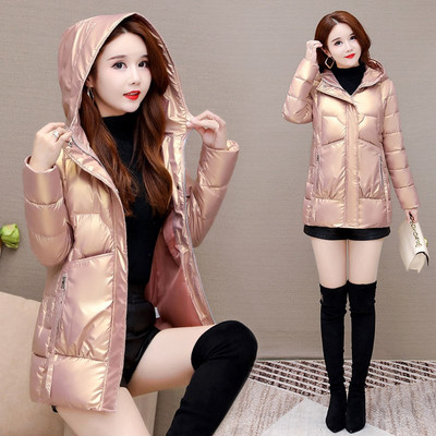 Női testreszabott fényes kabát kapucnival