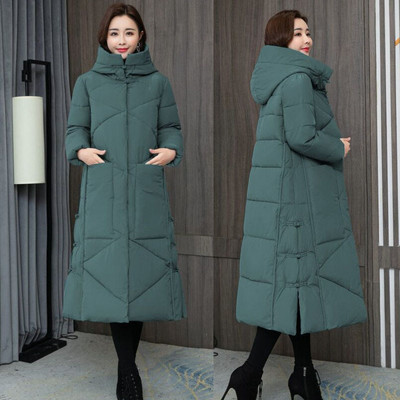 Geaca lunga de dama cu gluga si guler inalt