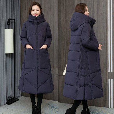 Geaca lunga de dama cu gluga si guler inalt