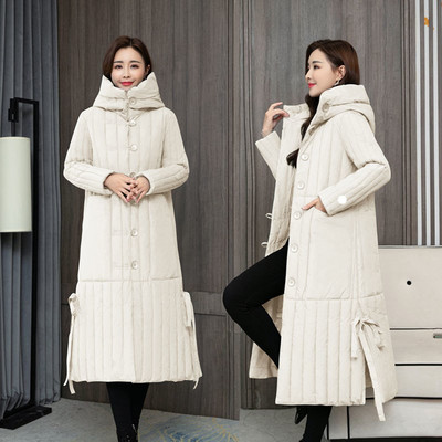 Geaca lunga de dama cu gluga si guler inalt