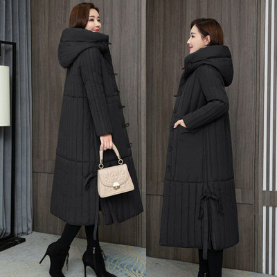 Geaca lunga de dama cu gluga si guler inalt