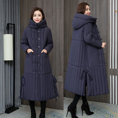 Geaca lunga de dama cu gluga si guler inalt