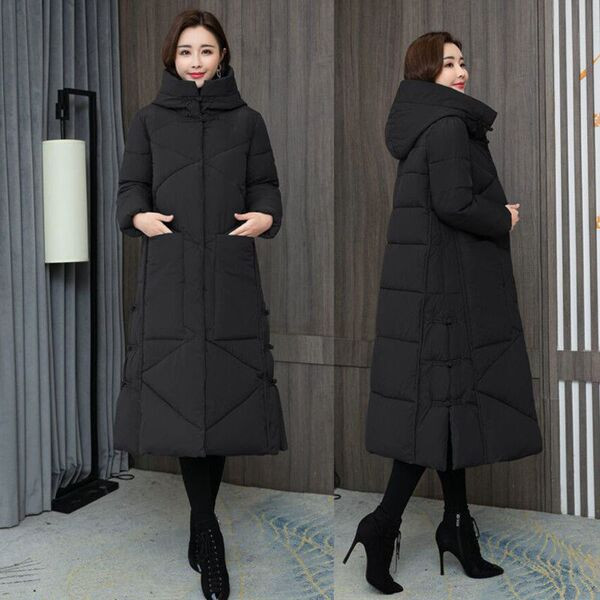 Geaca lunga de dama cu gluga si guler inalt