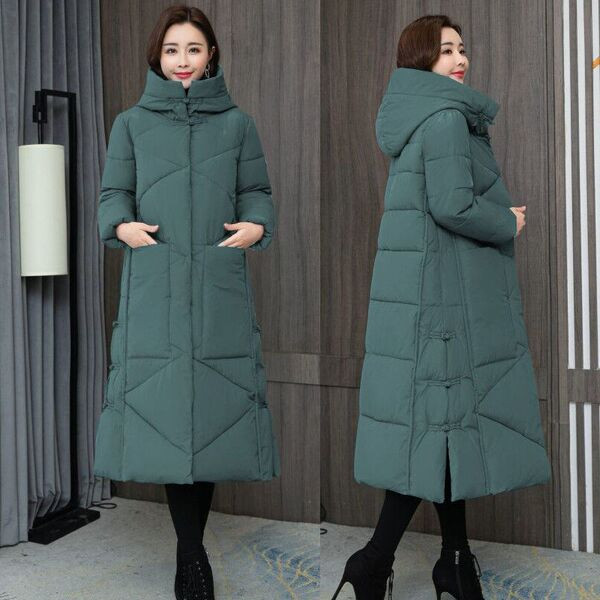 Geaca lunga de dama cu gluga si guler inalt