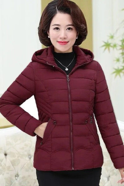 Női alkalmi kabát kapucnival és cipzárral