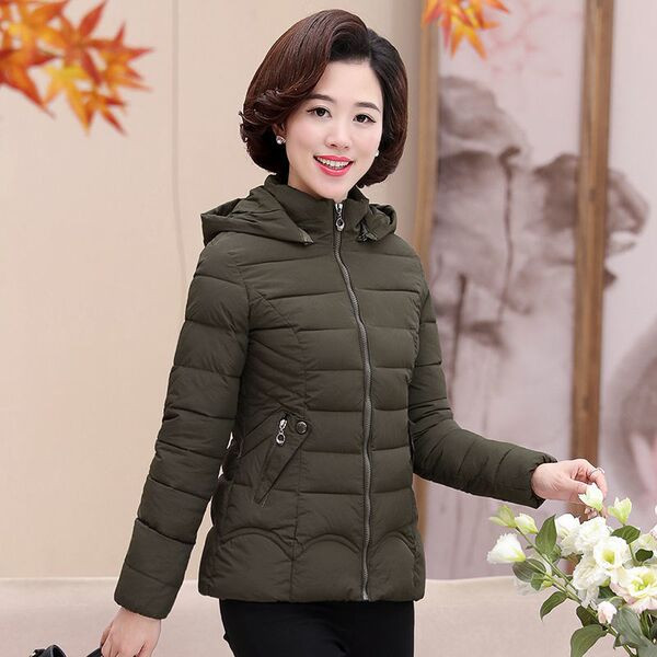 Női alkalmi kabát kapucnival és cipzárral