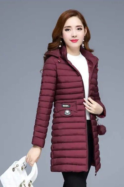 Női alkalmi kabát kapucnival és pehellyel