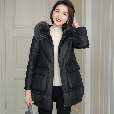 Geaca de iarna model nou cu gluga - piele ecologica