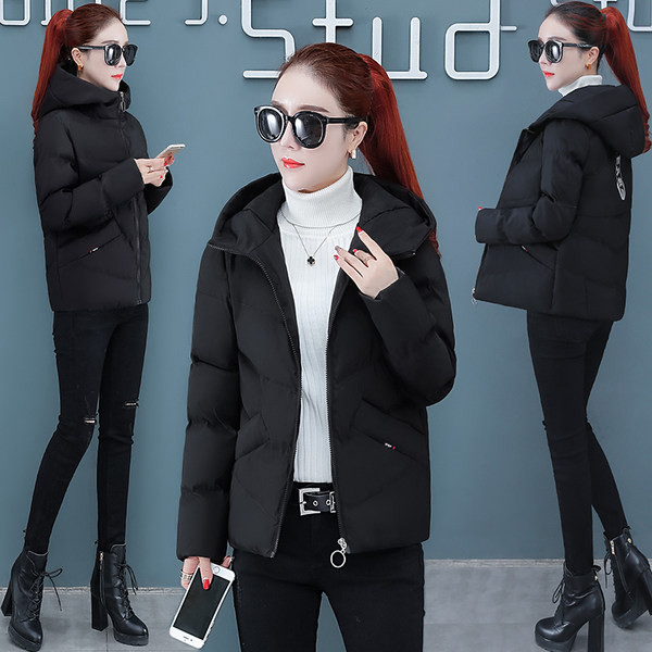 Női alkalmi kabát sima modell kapucnival és zsebbel