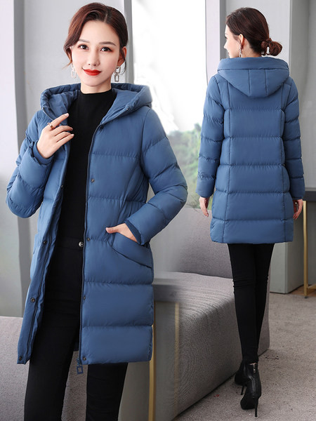 Geaca lunga de dama eleganta model drept cu gluga