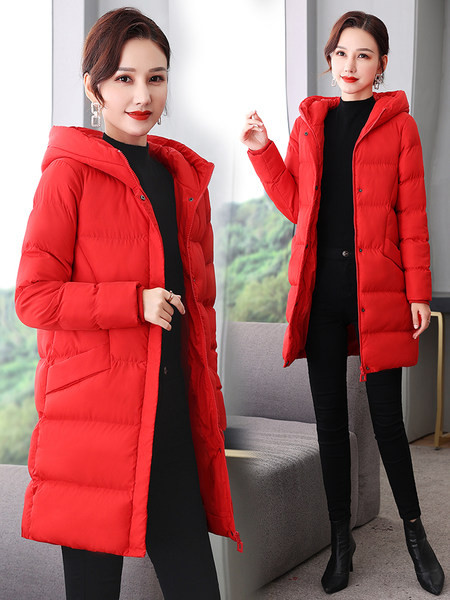 Geaca lunga de dama eleganta model drept cu gluga