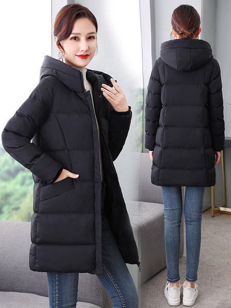 Geaca lunga de dama eleganta model drept cu gluga