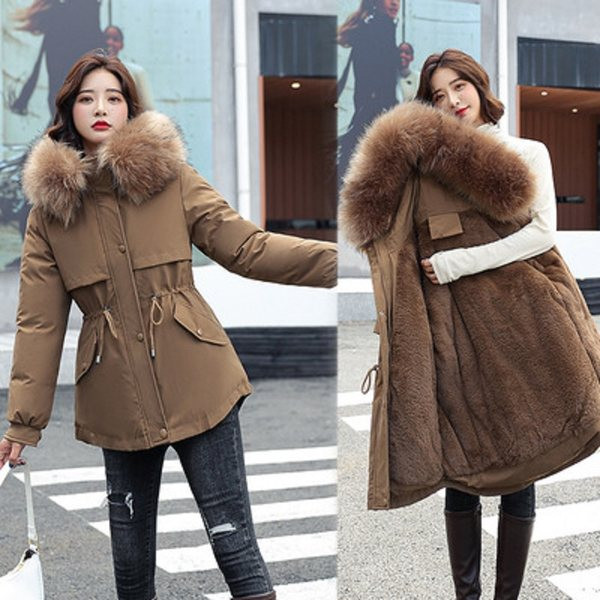 Női parka téli kabát tollal