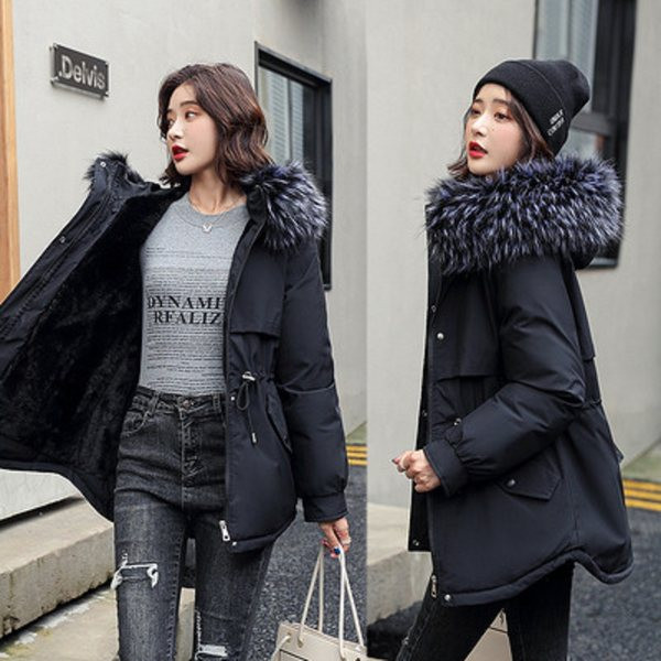 Női parka téli kabát tollal