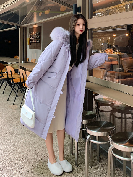 Ženska duga topla jakna s paperjem na kapuljači