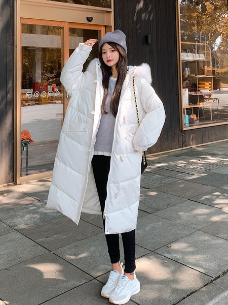 Ženska duga topla jakna s paperjem na kapuljači