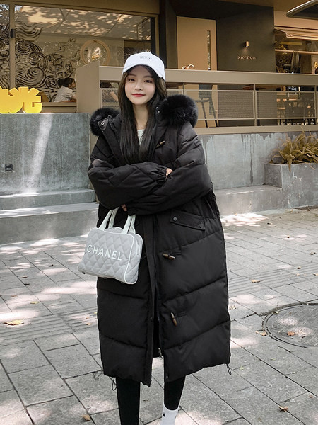 Ženska duga topla jakna s paperjem na kapuljači