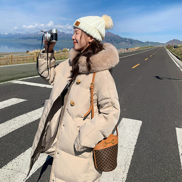 Geaca de iarna calda cu guler in puf - model lung