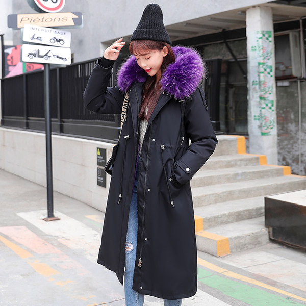 Jachetă lungă de iarnă cu căptușeală de culoare caldă