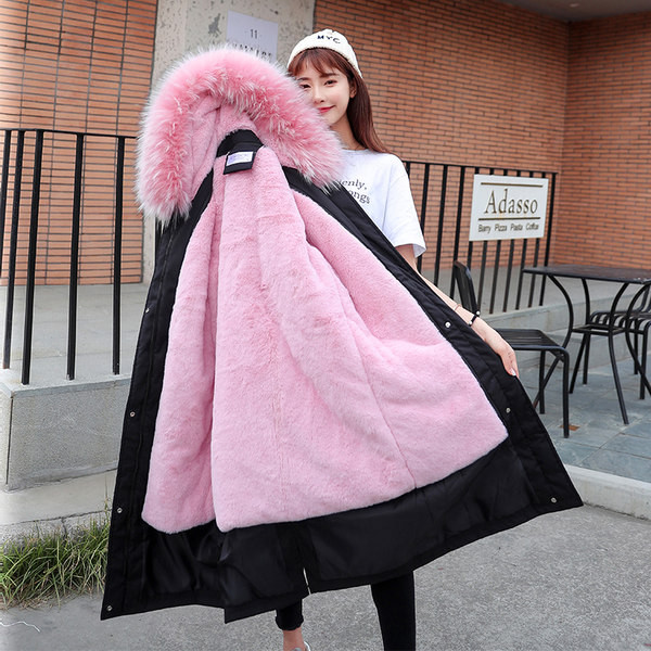 Jachetă lungă de iarnă cu căptușeală de culoare caldă